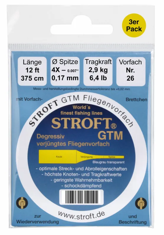 Stroft GTM Vorfach Tapered Leader 12 ft 3er Pack-