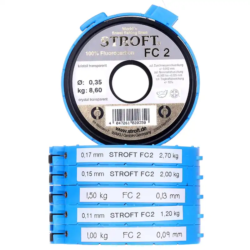 Stroft FC2 Fluorocarbon Vorfachmaterial 50 m/Spule inkl. Cutter-Ring- 0,09 mm