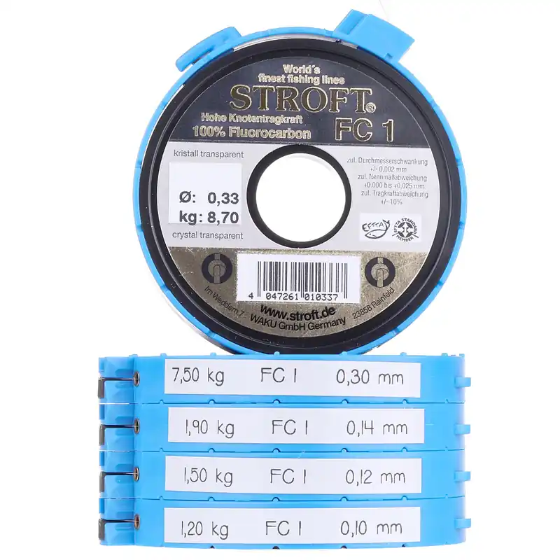 Stroft FC1 Fluorocarbon Vorfachmaterial 25 m/Spule inkl. Cutter-Ring- 0,10 mm