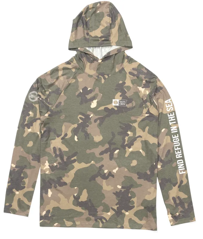 Salty Crew Mariner Hood Tech T-Shirt Sun Protection Shirt green camo- S