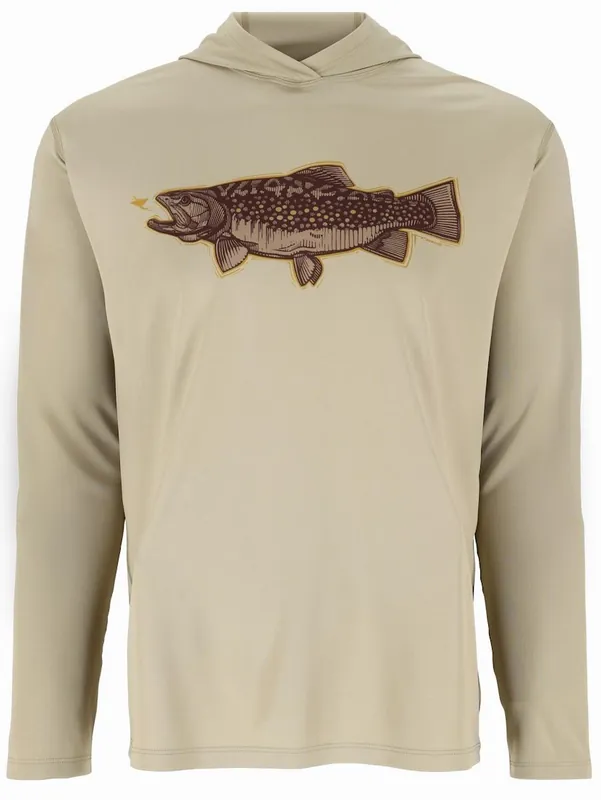 Simms Tech Hoody - Artist Series UV-Schutz Shirt mit Kapuze Stone Trout Fly- S