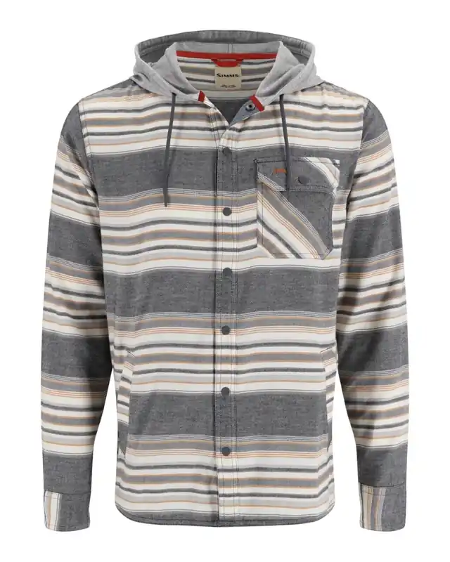 Simms Santee Flannel Hoody Black Slate Blanket Stripe- M