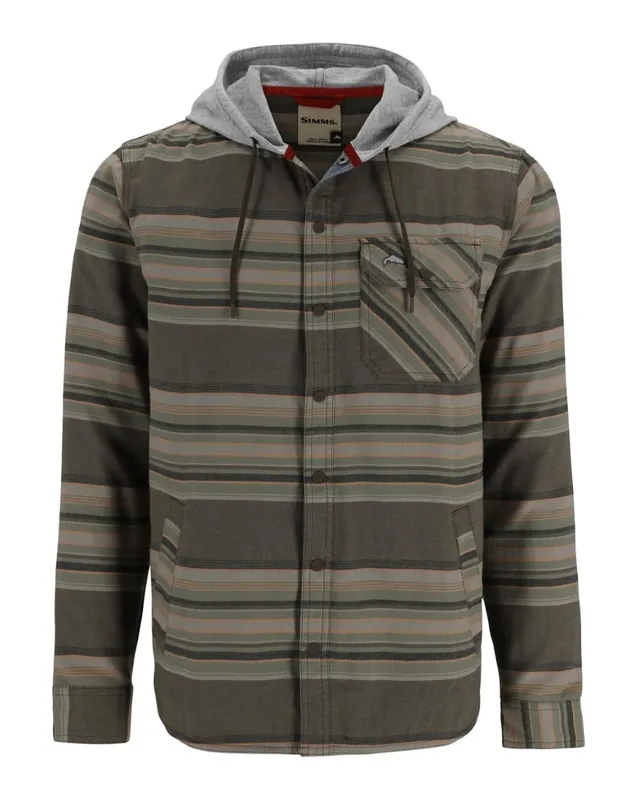 Simms Santee Flannel Hoody Hickory Dolomite Blanket Stripe- S