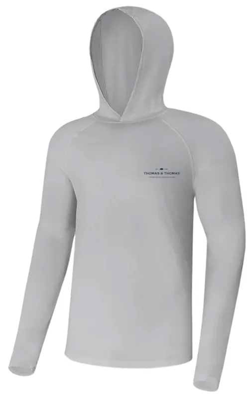 Thomas & Thomas Steel Grey Tech Hoody with Brown & Rainbow Trout on back UPF30+ Sonnenschutz- S