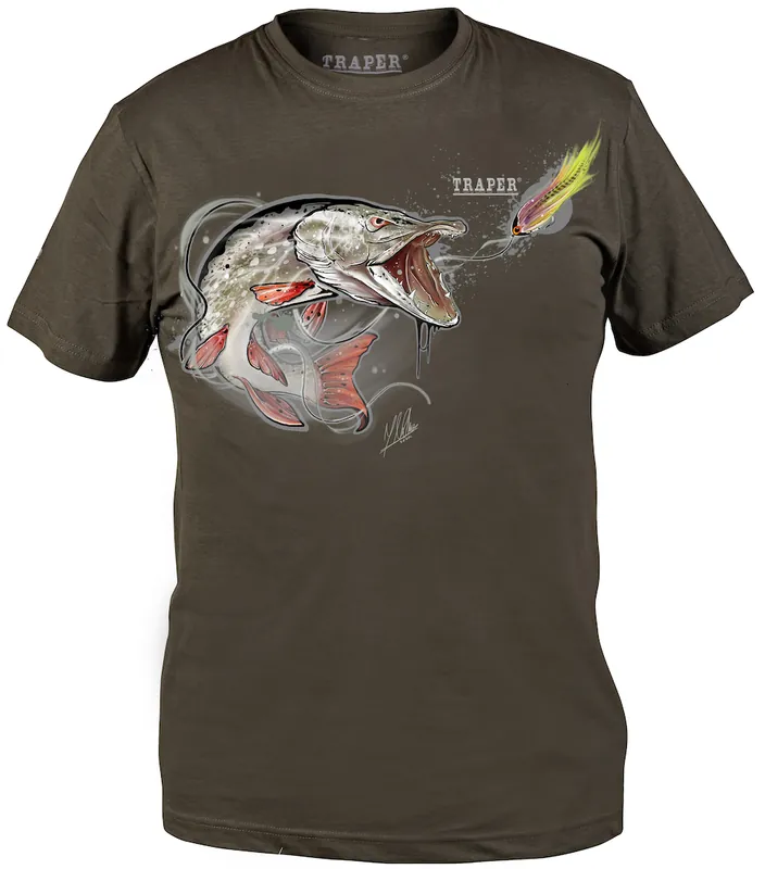 Traper Art T-Shirt Pike On Fly dark khaki- S