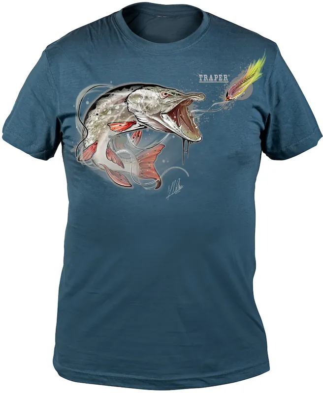 Traper Art T-Shirt Pike On Fly denim- S