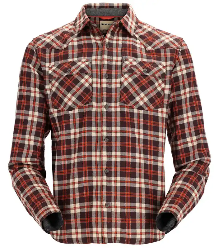 Simms Santee Flannel Shirt Hemd maghoany/tan camp plaid- M