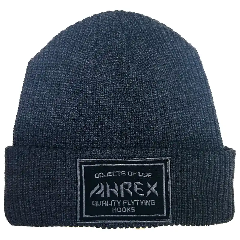 Ahrex Ribbed Knit Woven Patch Beanie Mütze dark grey-