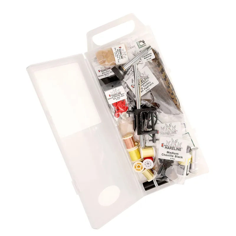 Hareline Fly Tying Material Kit Bindeset mit Werkzeugen und Bindestock-