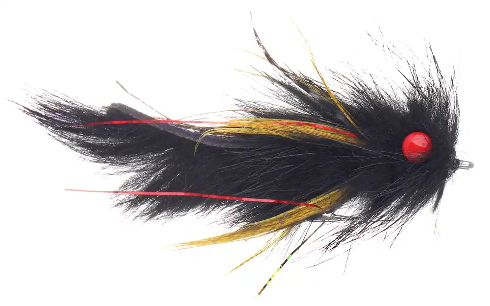 Fulling Mill Streamer Schultzy's Red Eye Leech Black #4-