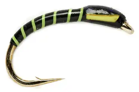Fulling Mill Fluo Green Ribbed Black Buzzer Nymph-