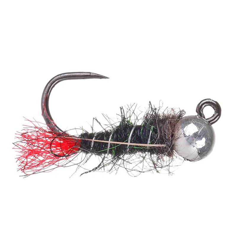 adh-fishing Tungsten Jig Nymphe Black Red Tag Silver on AHREX by Superflies-