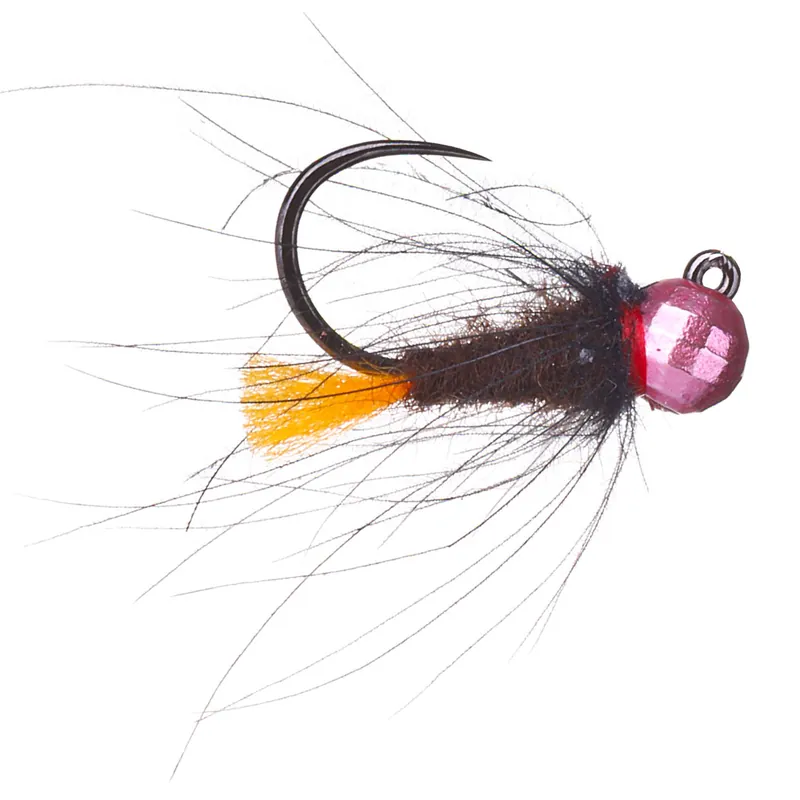 Superflies Tungsten Nymphe Black CDC Orange Tail Jig- 10