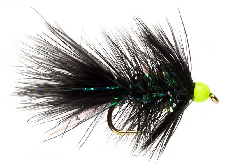 Fulling Mill Streamer - Shimmer Bugger Black & Chartreuse bead- 6