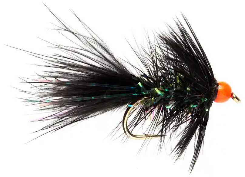 Fulling Mill Streamer - Shimmer Bugger Black & Orange Bead- 6