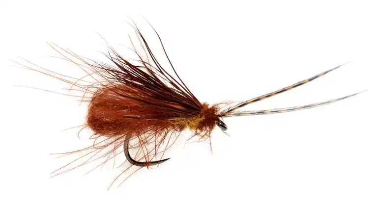 Fulling Mill Trockenfliege - McPhail Bubble Wing Caddis Chocolate Drop Barbless-
