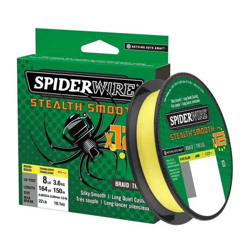 SpiderWire Stealth Smooth12 150 m hi-vis yellow 12 - Fach geflochtene Schnur- 0,19 mm